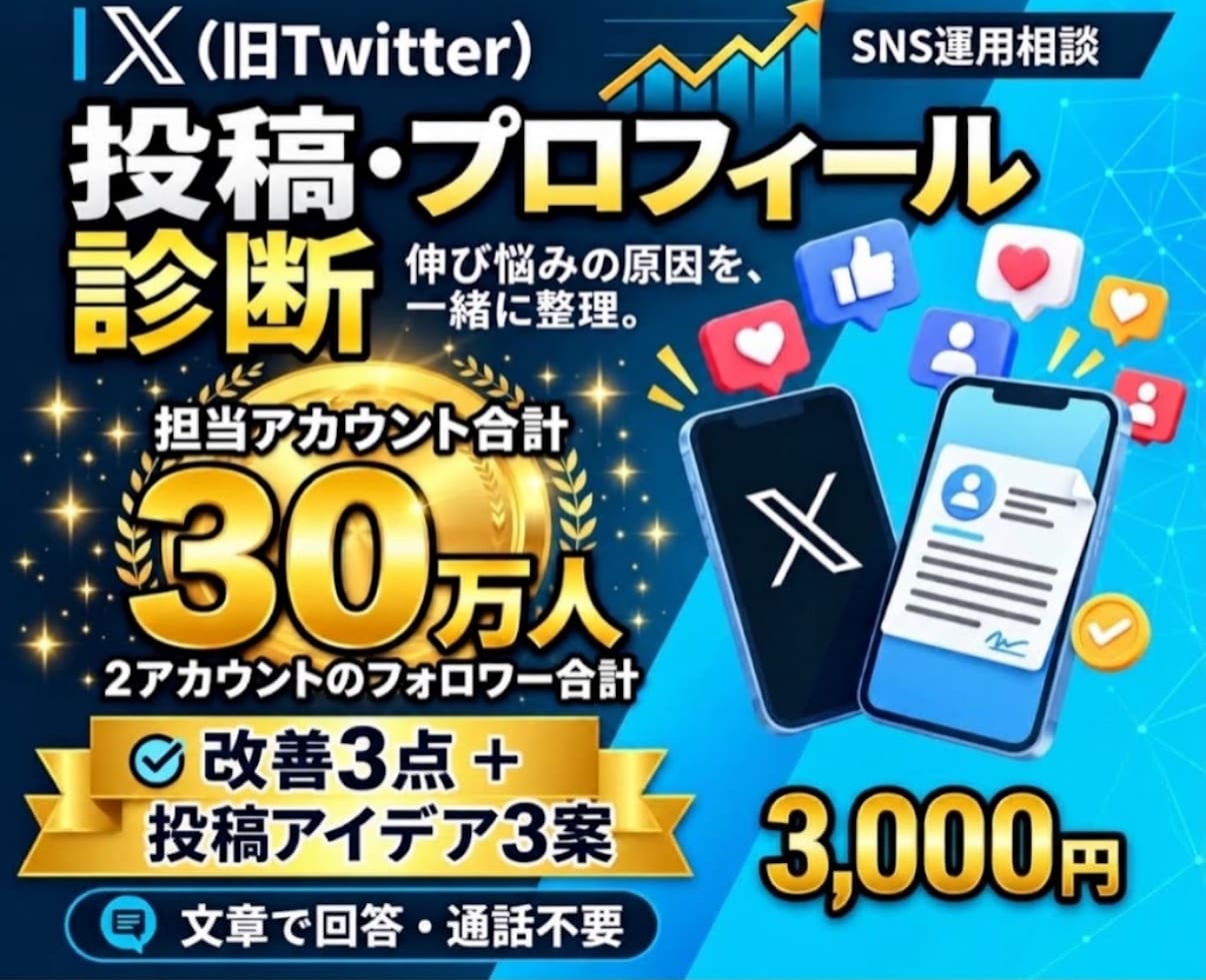 X総フォロワー30万人の私がSNSを診断します あなたのSNSを1:1で見て、戦略のご提案をします イメージ1