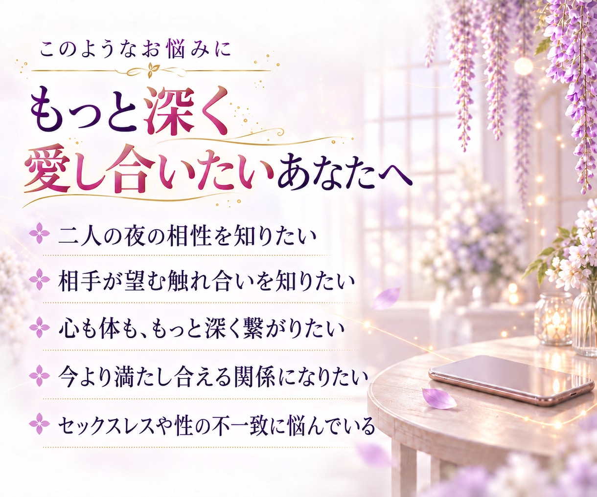 夜の相性｜心と体の繋がりと本音を霊視します もっと触れ合い、心も体も深く満たし合える二人へ イメージ2