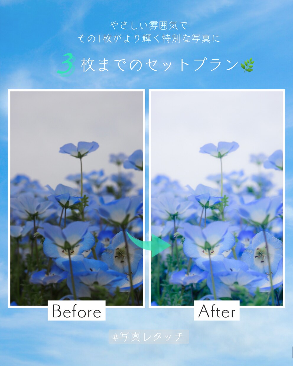 3枚まで✨SNS用や家族写真のレタッチ承ります ✨やさしい雰囲気でその1枚がより輝く特別な写真に✨ イメージ1