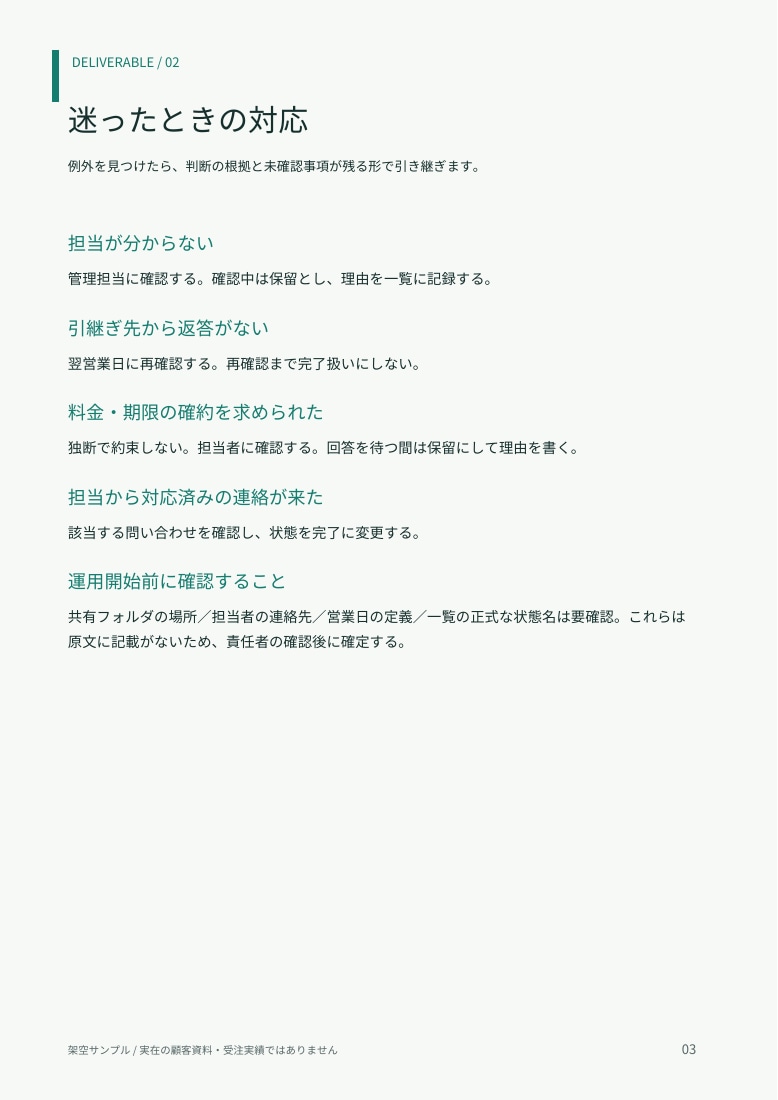 業務メモを引継ぎ手順書に整えますます 箇条書きから手順書・チェックリストまで、まとめて作成 イメージ3