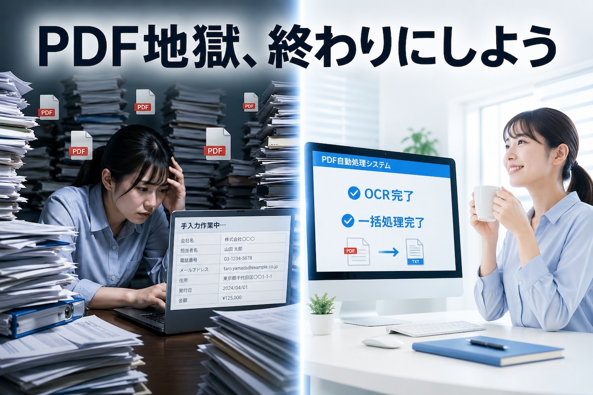 スキャンPDFの事務作業をまるごと自動化します OCRで読み取って・仕分けて・Excelに転記。全部お任せ イメージ1