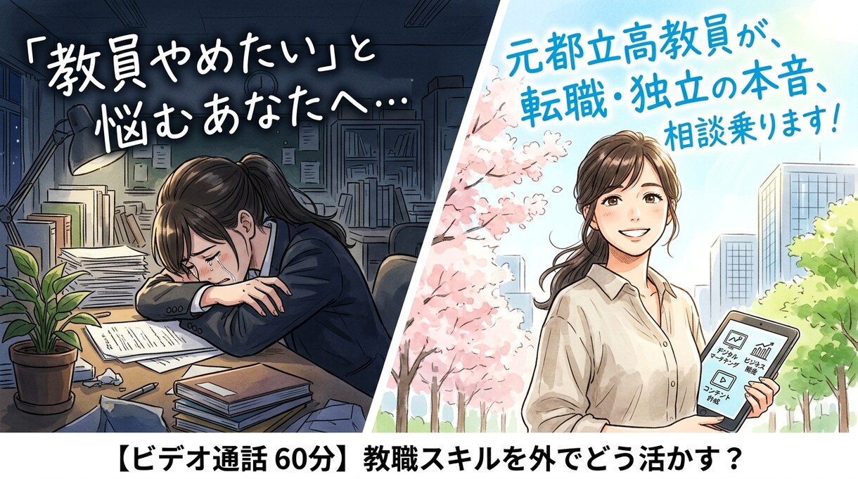 教員からの転職・独立に迷う方。元教員が相談乗ります 教職のスキルを外でどう活かす？退職後のリアルな生活まで イメージ1