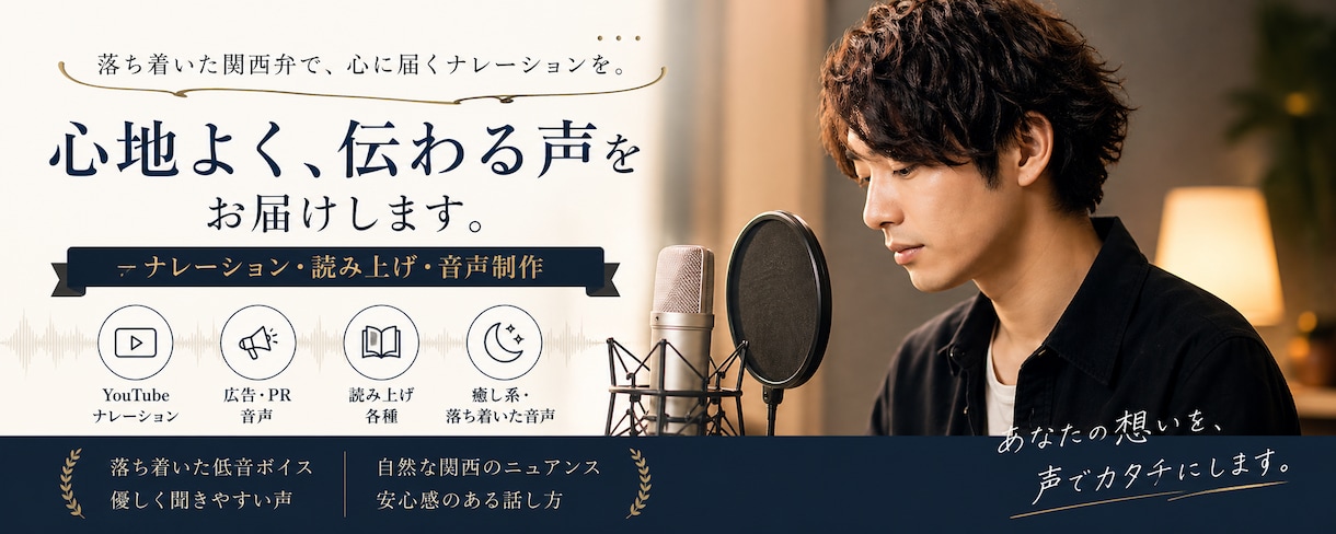 落ち着いた関西弁でナレーション音声をお届けします 優しく安心感のある声で、聞きやすいナレーションをお届けします イメージ1