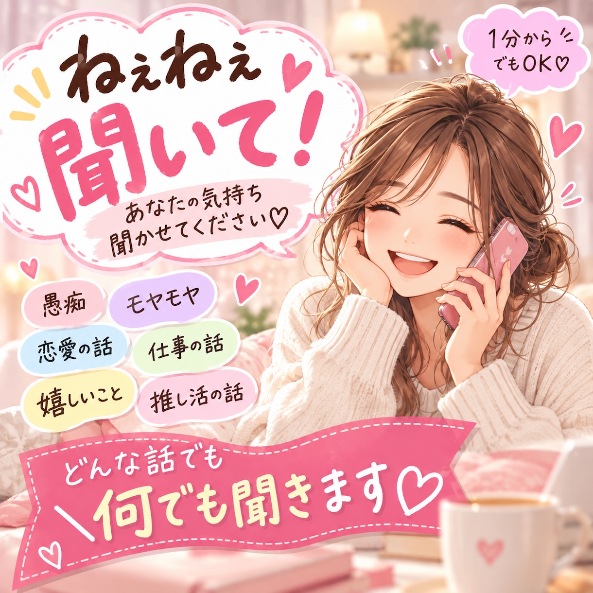 誰かに話したい！愚痴もモヤモヤも何でも聞きます あなたの「ねぇねぇ聞いて！」聞かせてください♡ イメージ1