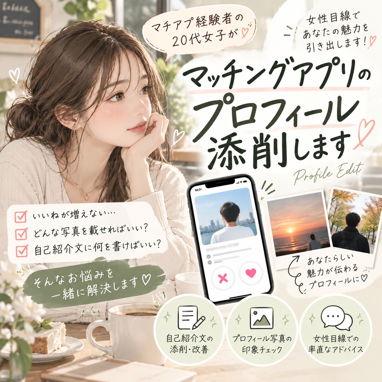 1000いいね超の女子大生がプロフ作成します 現役女子大生が若い女性目線であなたの魅力を言葉にします♡ イメージ1