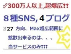 超Max❢300万人へ27方向より幅広く宣伝します ❢ココナラで最広❢8種SNSとブログ4つで27方向へ激広拡散 イメージ1