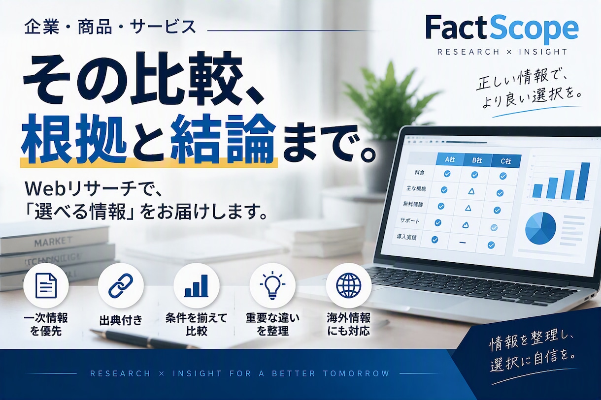 企業・商品・サービスを根拠付きで比較調査しますます 公式情報を優先｜出典・重要差分・選定ポイントまで整理 イメージ1