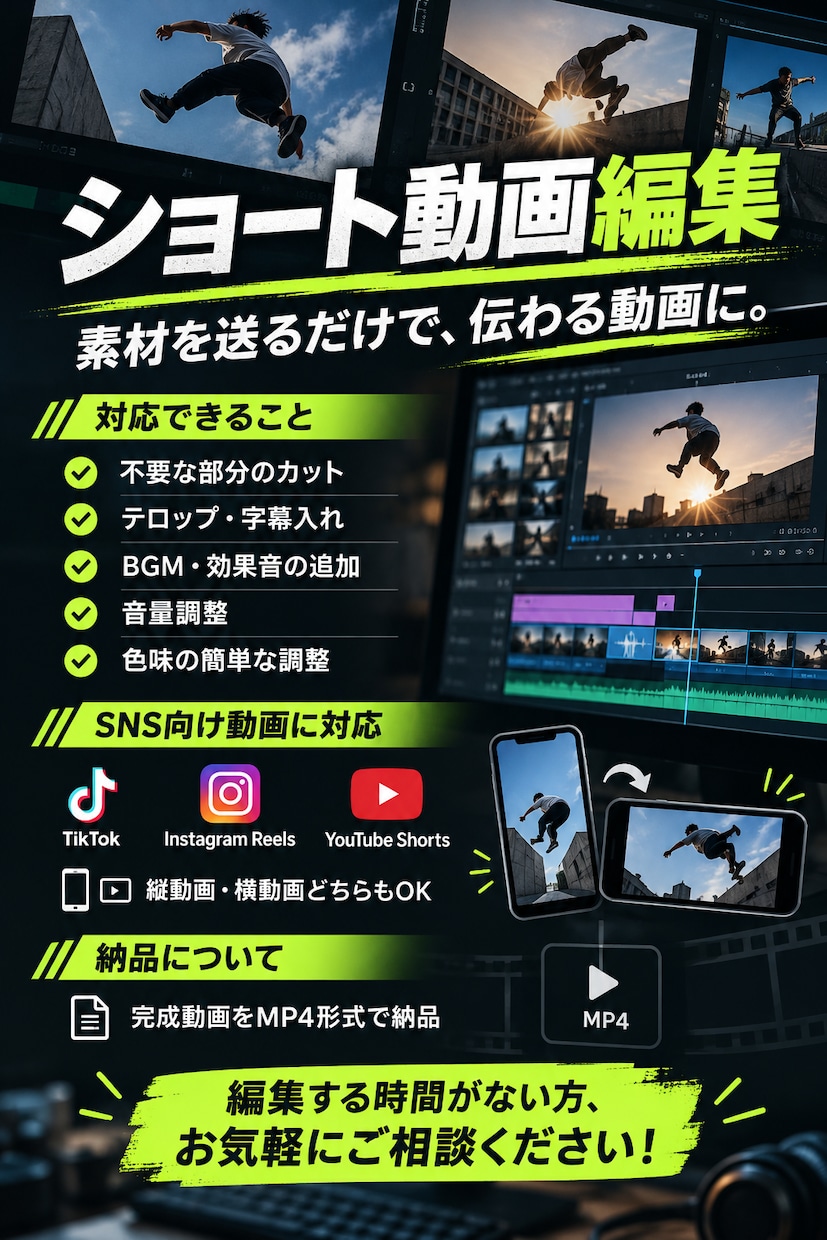 SNS用の動画を編集します カットや字幕など基本的な編集をお任せください イメージ2