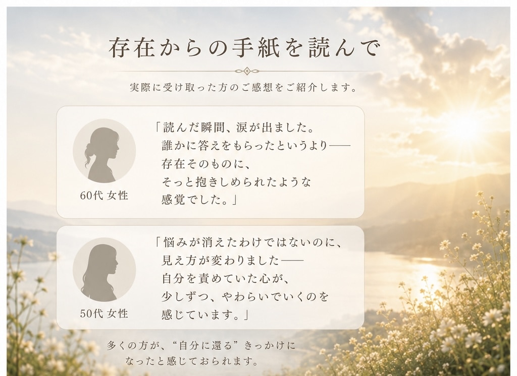 存在からの手紙｜あなただけのメッセージ届けます 答えを探す心を静め、本来の自分へ還る言葉 イメージ4