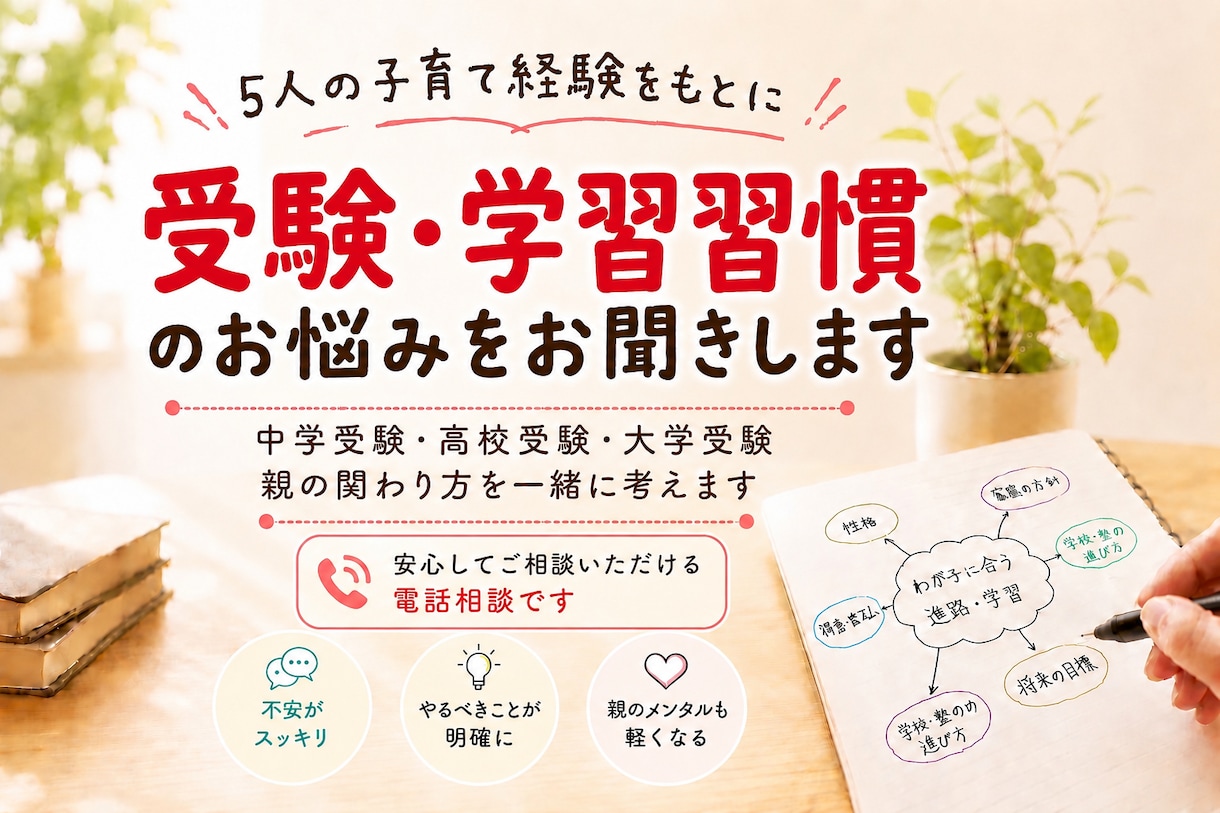 受験・進路•学習習慣のお悩みをお聞きします 京大・灘・北野合格を支えた母が寄り添います イメージ2