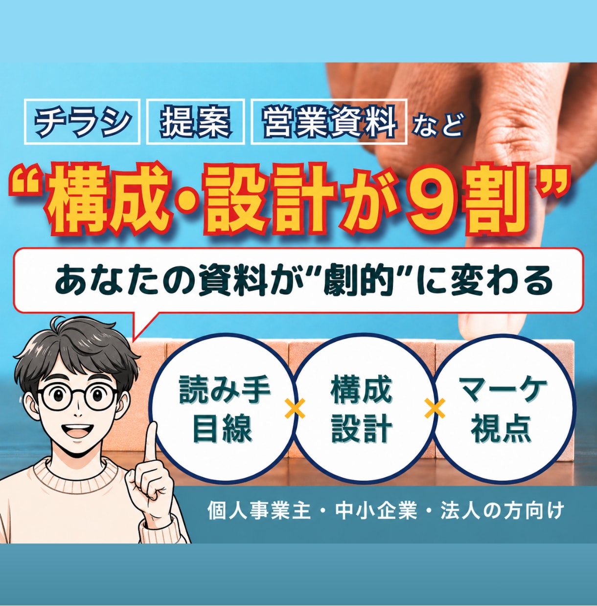 資料を“通る構成”に改善！設計で成果につなげます 「内容はいいのに伝わらない」を解決、プロが読み手目線で改善。 イメージ1