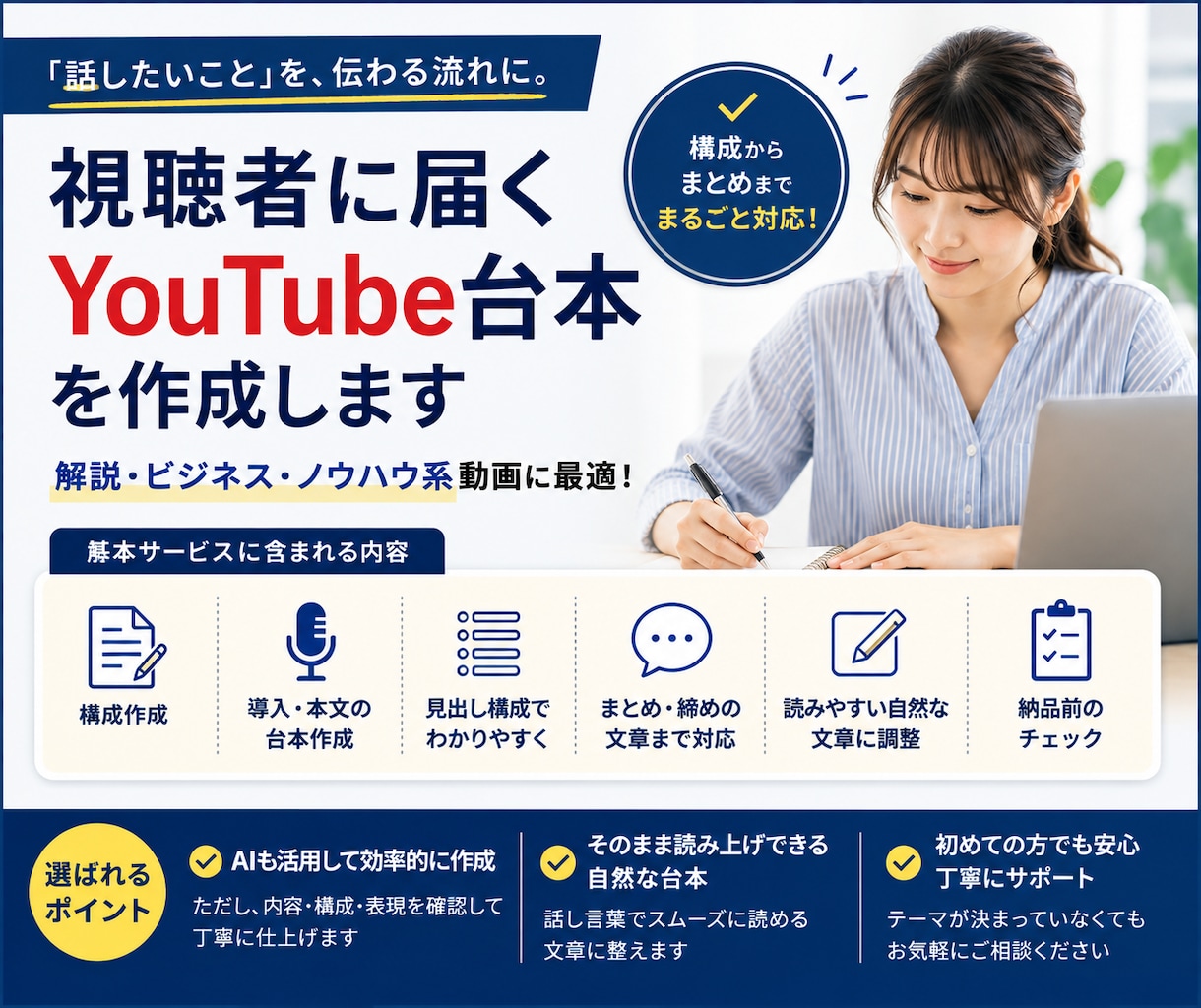 YouTube動画の台本を丁寧に作成します 解説・ビジネス系を中心に伝わる構成で仕上げます イメージ2