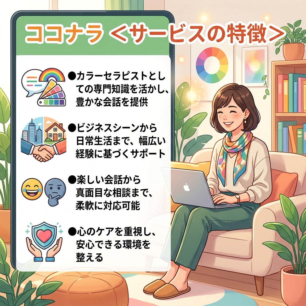 カラーセラピストが話し相手になります 楽しい日常の会話から、お悩み相談まで。 イメージ1