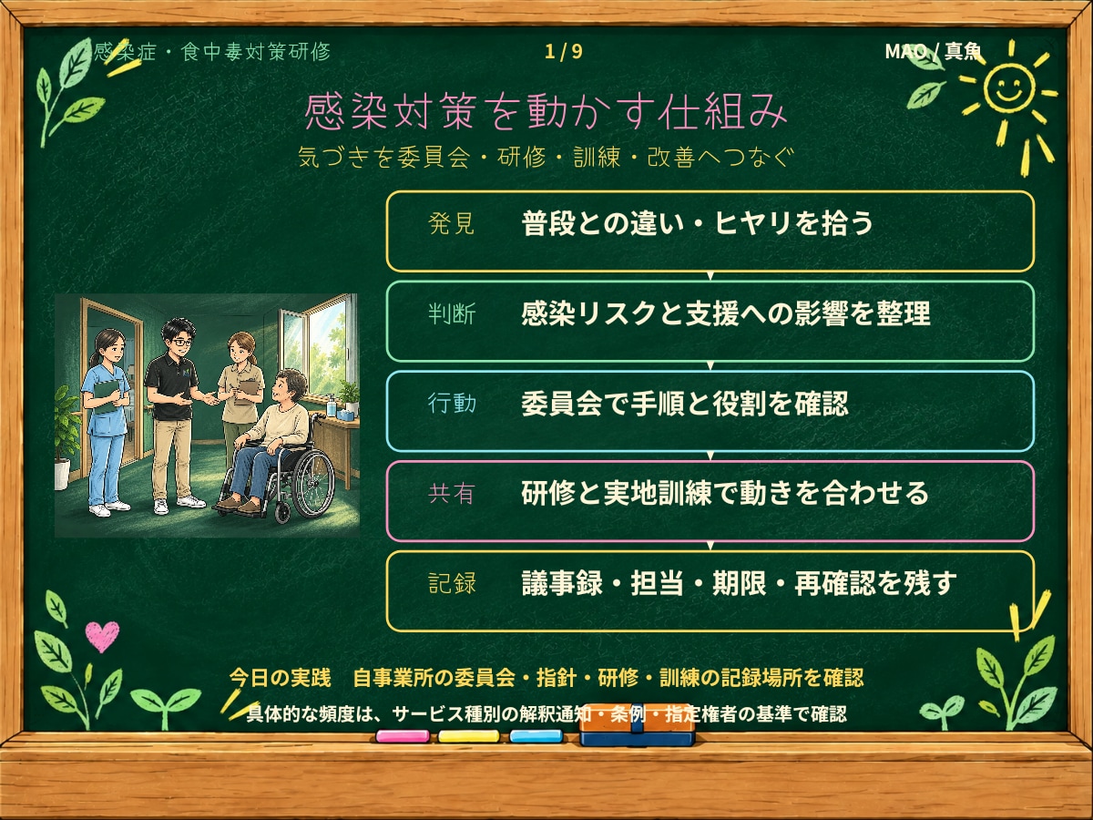 現役施設管理職が感染症・食中毒研修一式を提供します 動画9本と実践フローで初動・連携・記録まで整えます イメージ2