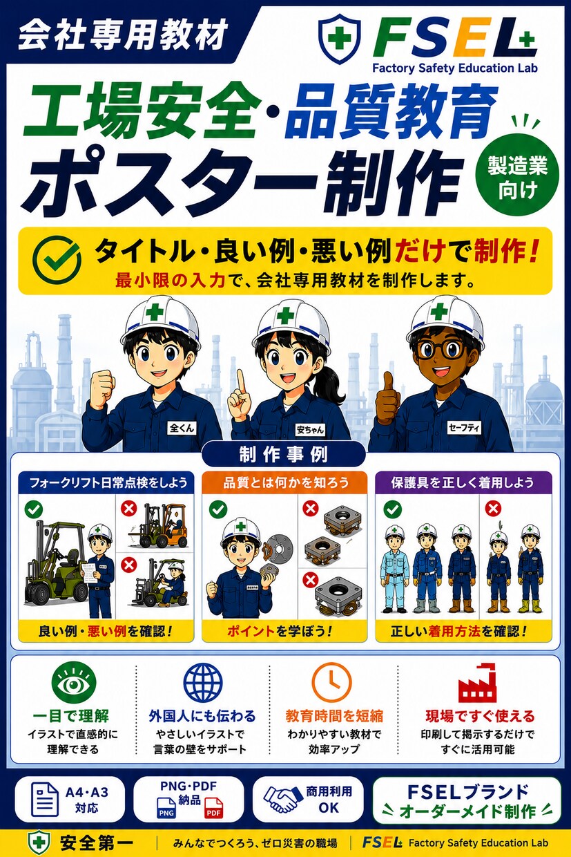 工場教育ポスターをオーダーメイド制作します タイトルと良い例・悪い例だけで教育ポスター制作！ イメージ1