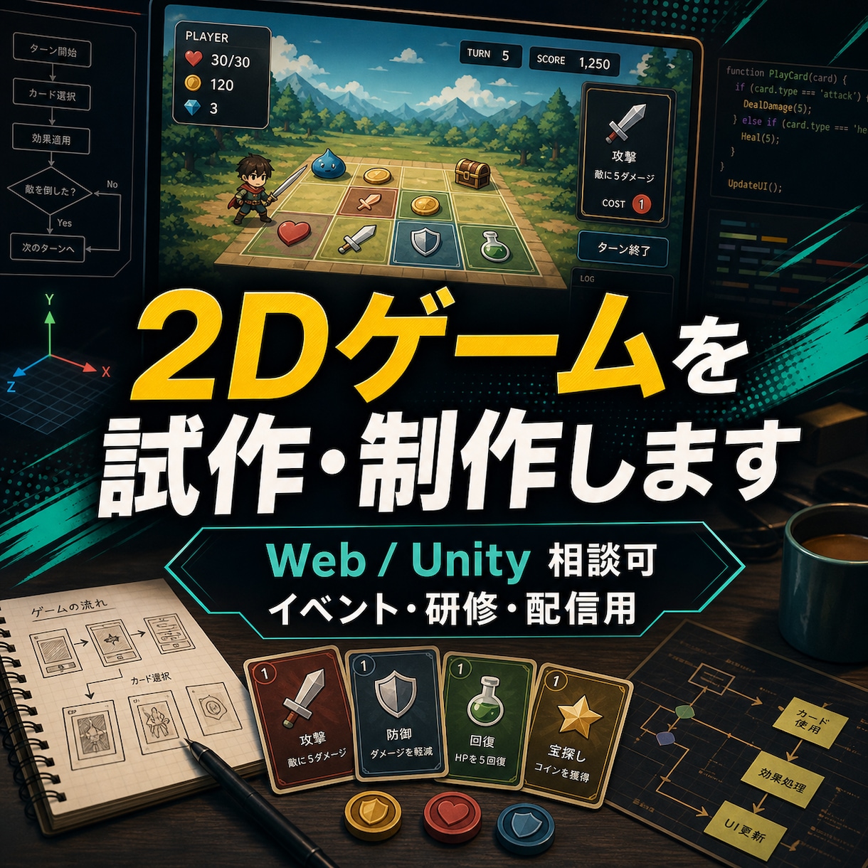 ゲーム案を遊べる試作にします ルール整理からWeb/Unity試作制作まで対応します イメージ3