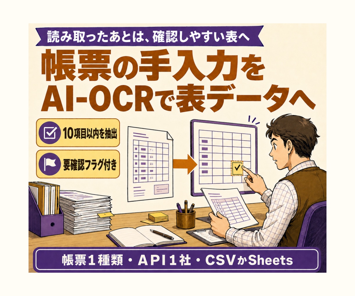 AI-OCR転記ツールを開発します 1帳票10項目を抽出し要確認箇所付きで表へ出力 イメージ1