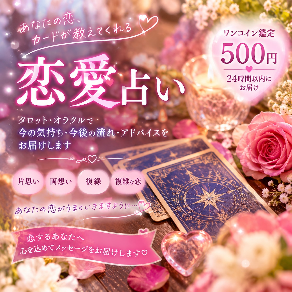 恋愛の悩みをワンオラクルで鑑定します 片思い・復縁・複雑な恋もご相談ください イメージ1