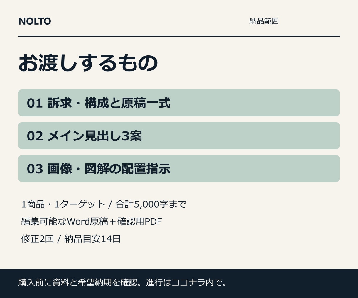 見出し3案と配置指示付きLP原稿を作ります 構成から申込文言まで。5,000字のWord原稿 イメージ2