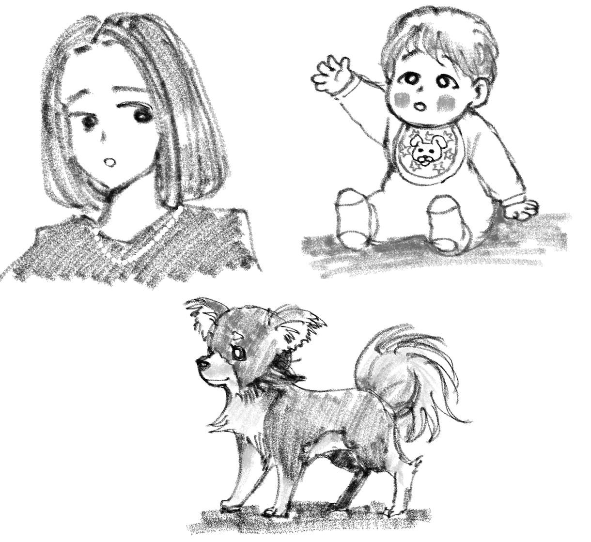 最短当日！モノクロイラスト描きます 柔らかな手描き風！鉛筆タッチです イメージ1