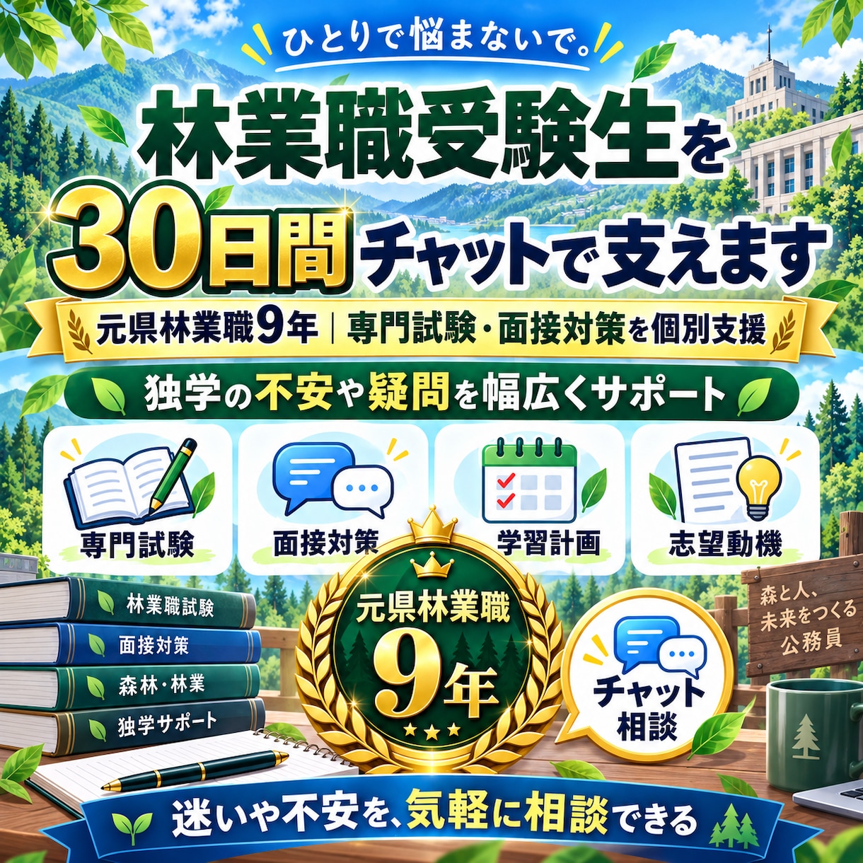 公務員試験林業職受験生を30日間チャットで支えます 元県林業職9年｜専門試験・面接対策を個別支援 イメージ1