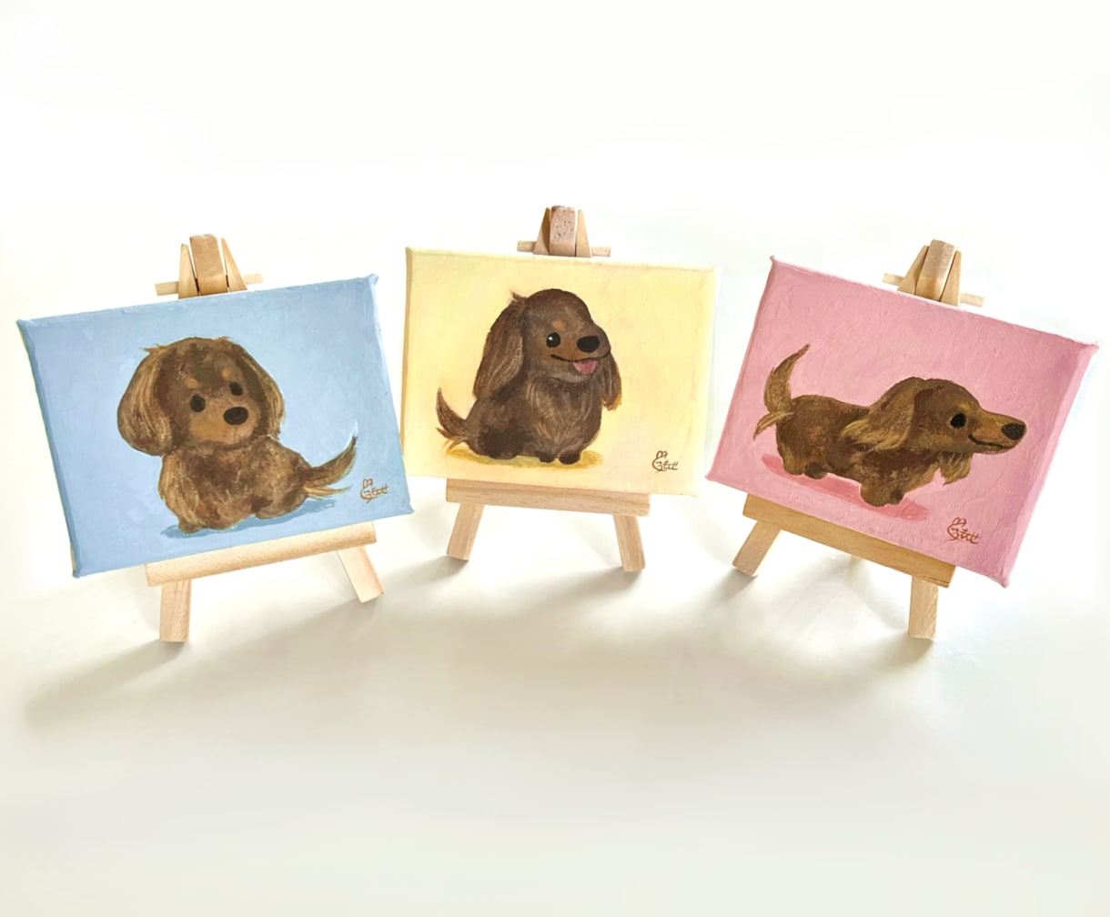 あなたのペットをゆるかわいいミニ原画にします うちの子がキャンバスの絵画に！イーゼル付きですぐに飾れます イメージ6