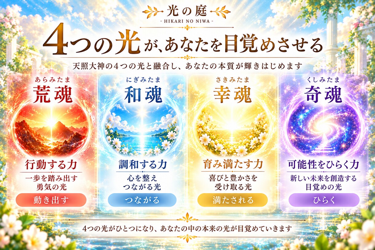 天照大神の光と融合し本来の自分を目覚めさせます 大祓いと四魂の光を通して、あなたの中に眠る本質を引き出します イメージ5