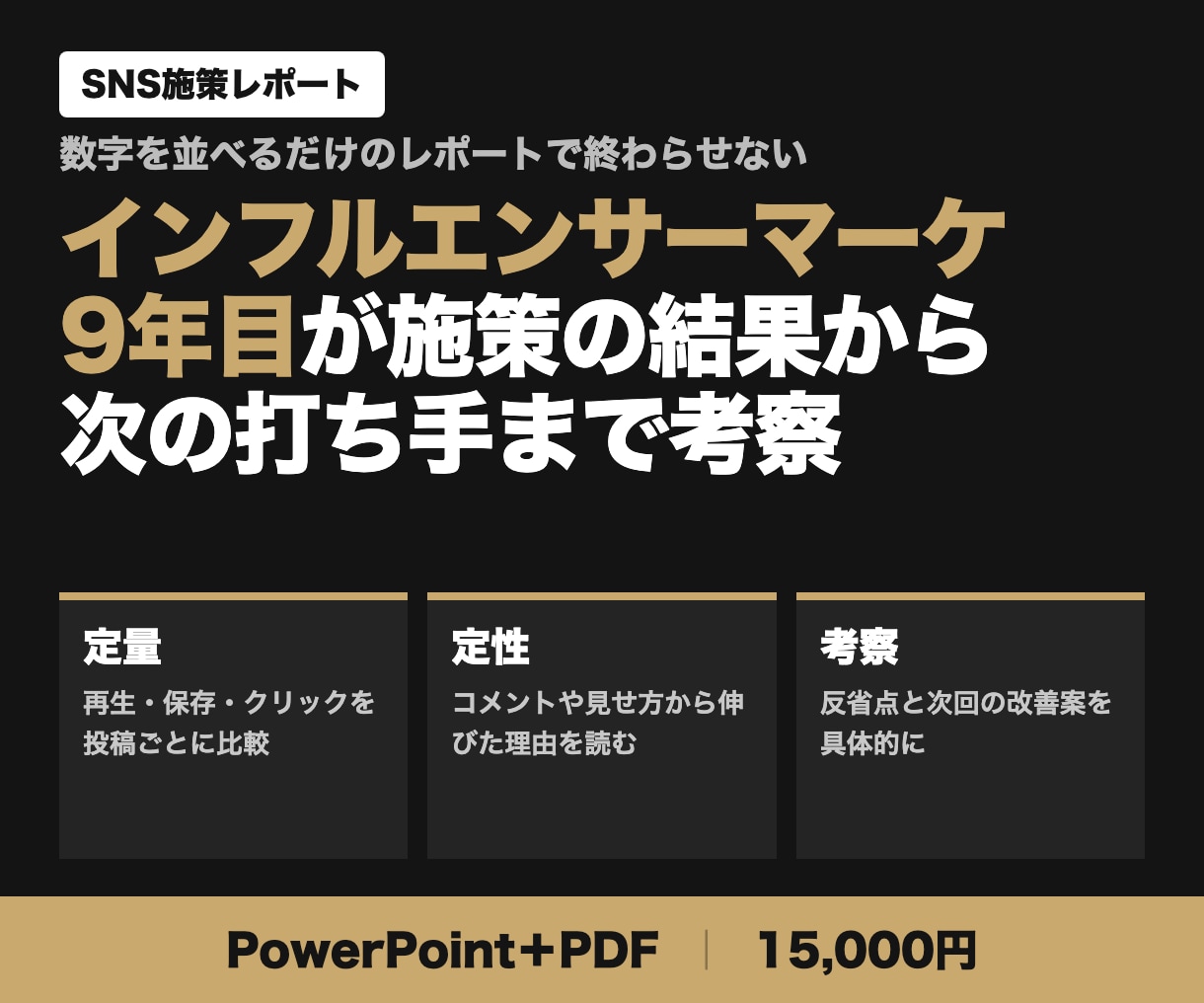 SNS施策の結果を考察つきの報告スライドにします 9年目が定量・定性から次の打ち手まで考えます イメージ1