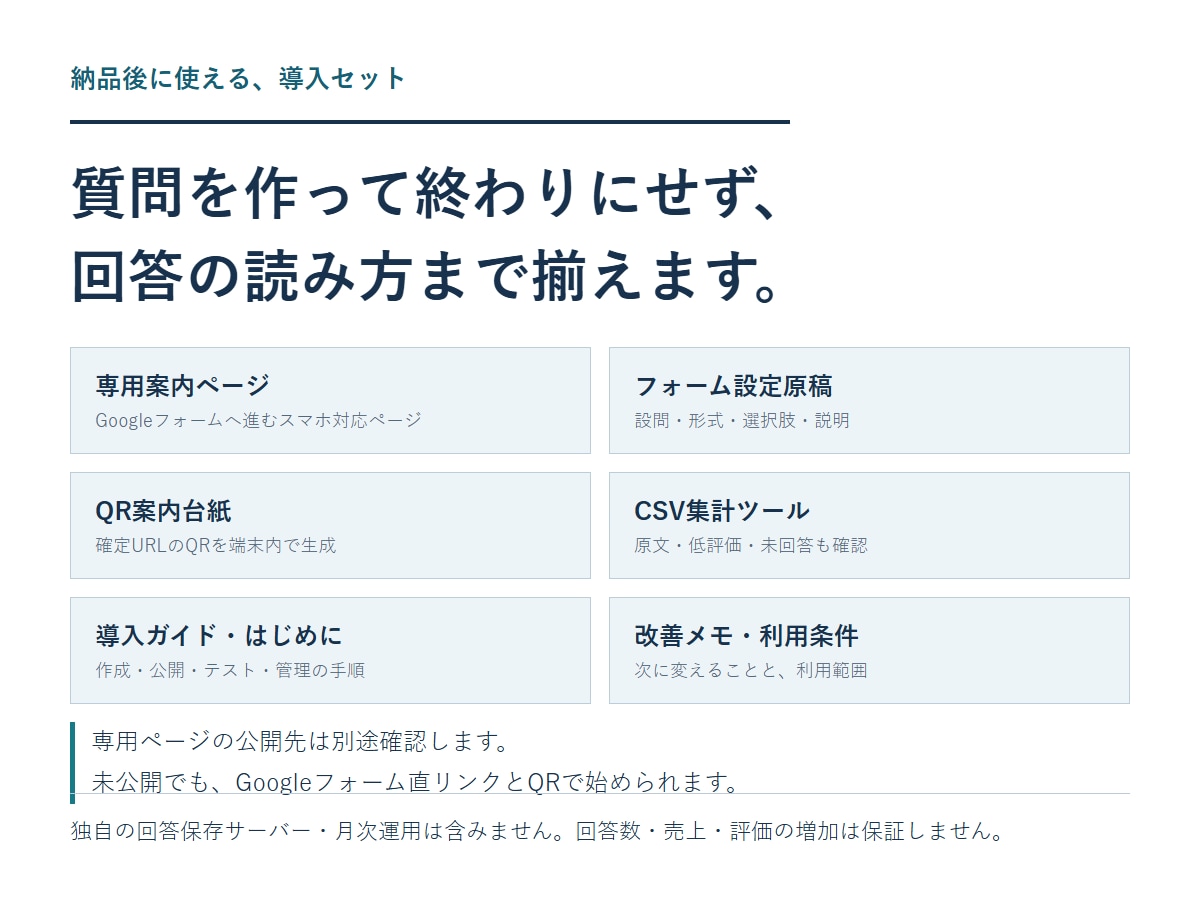 ご要望に合わせてアンケート設問を作ります 設問・案内ページ・QR台紙・集計手順をまとめて制作 イメージ3
