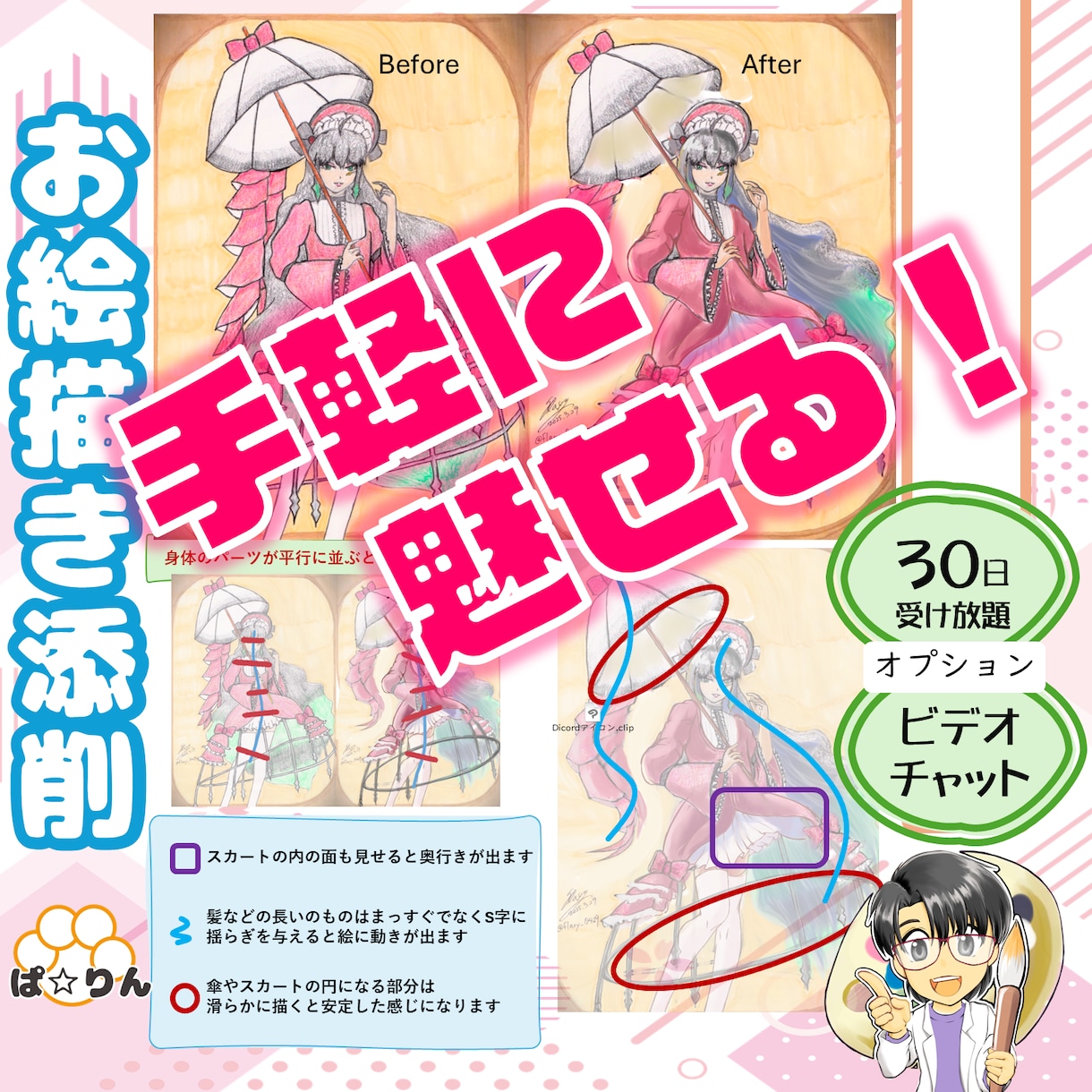 お手軽お絵描き添削であなたの絵を魅せる絵にします 絵の課題分析で原因と再現できる対策をわかりやすく説明します イメージ1