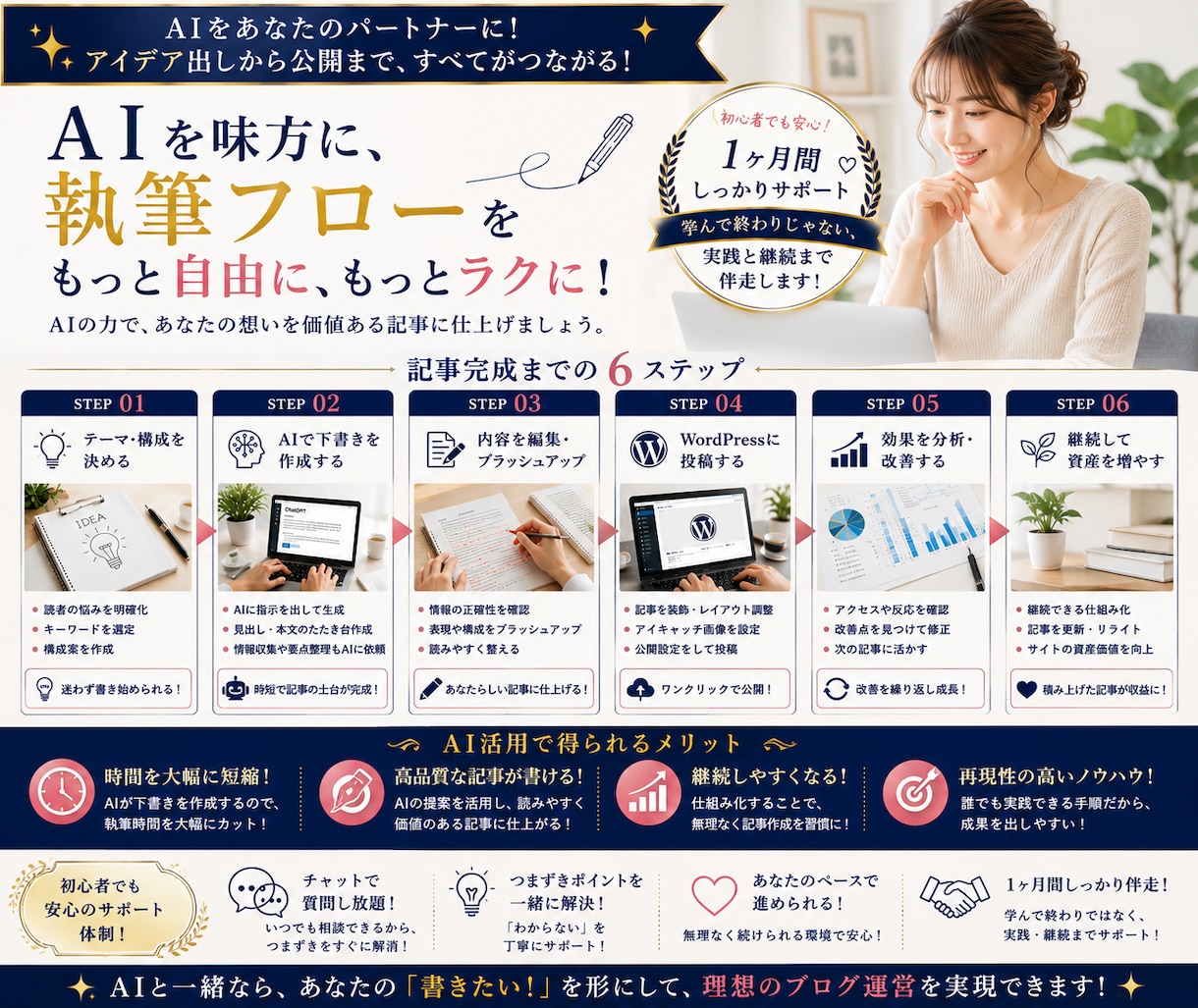 AIで記事を書き続ける仕組みを一緒に作ります AI任せではなく、あなた専用の執筆フローを一緒に設計します イメージ9