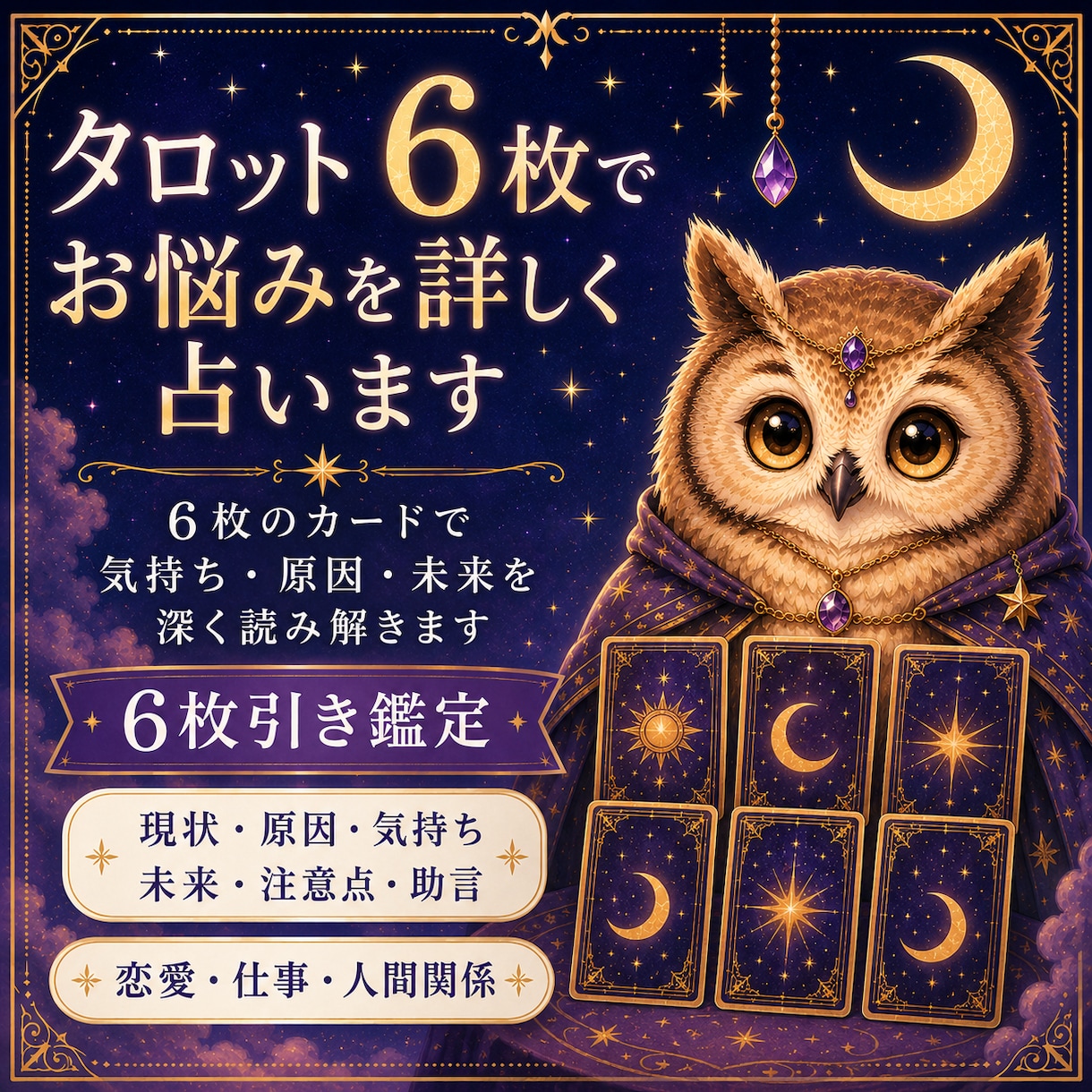 タロット6枚でお悩みを詳しく占います 6枚のカードで気持ち・原因・未来を深く読み解きます イメージ1