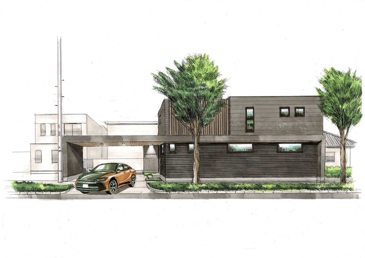 プロのクオリティ！手描きの建築パースを作成します 手描きならではの暖か味のあるタッチで、「想い」をカタチに！ イメージ7