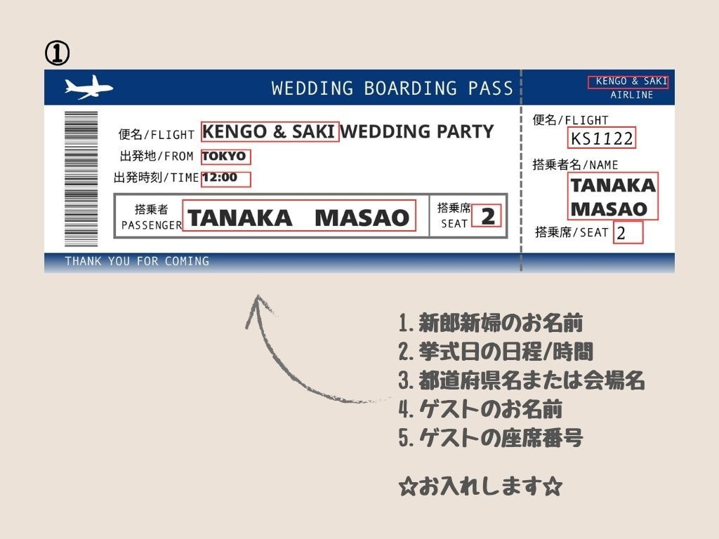 チケット風☆エスコートカードを作成致します オリジナルの結婚式に。航空券/コンサート風から選べます！ イメージ6