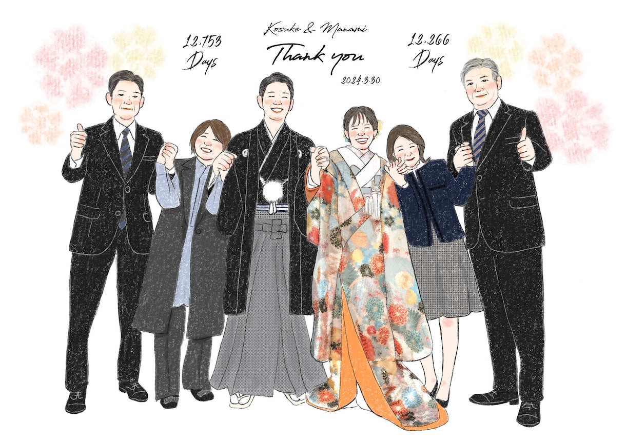 受注制作／６名似顔絵描きます 結婚式の両親贈呈品に選ばれています！！ イメージ3