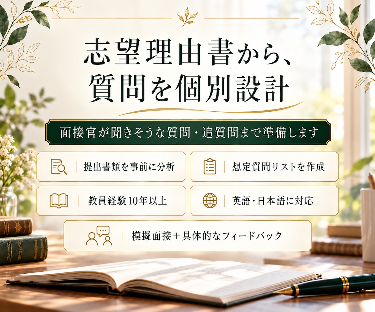 大学入試の面接を本番形式で個別対策します 英語・日本語対応｜志望理由書から想定質問も個別に設計します イメージ2