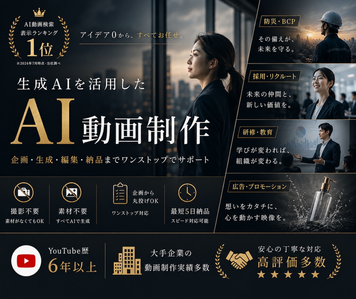 生成AIを活用したオーダーメイド動画を制作します アイデア0から企画、生成、編集、納品までをサポートします イメージ1
