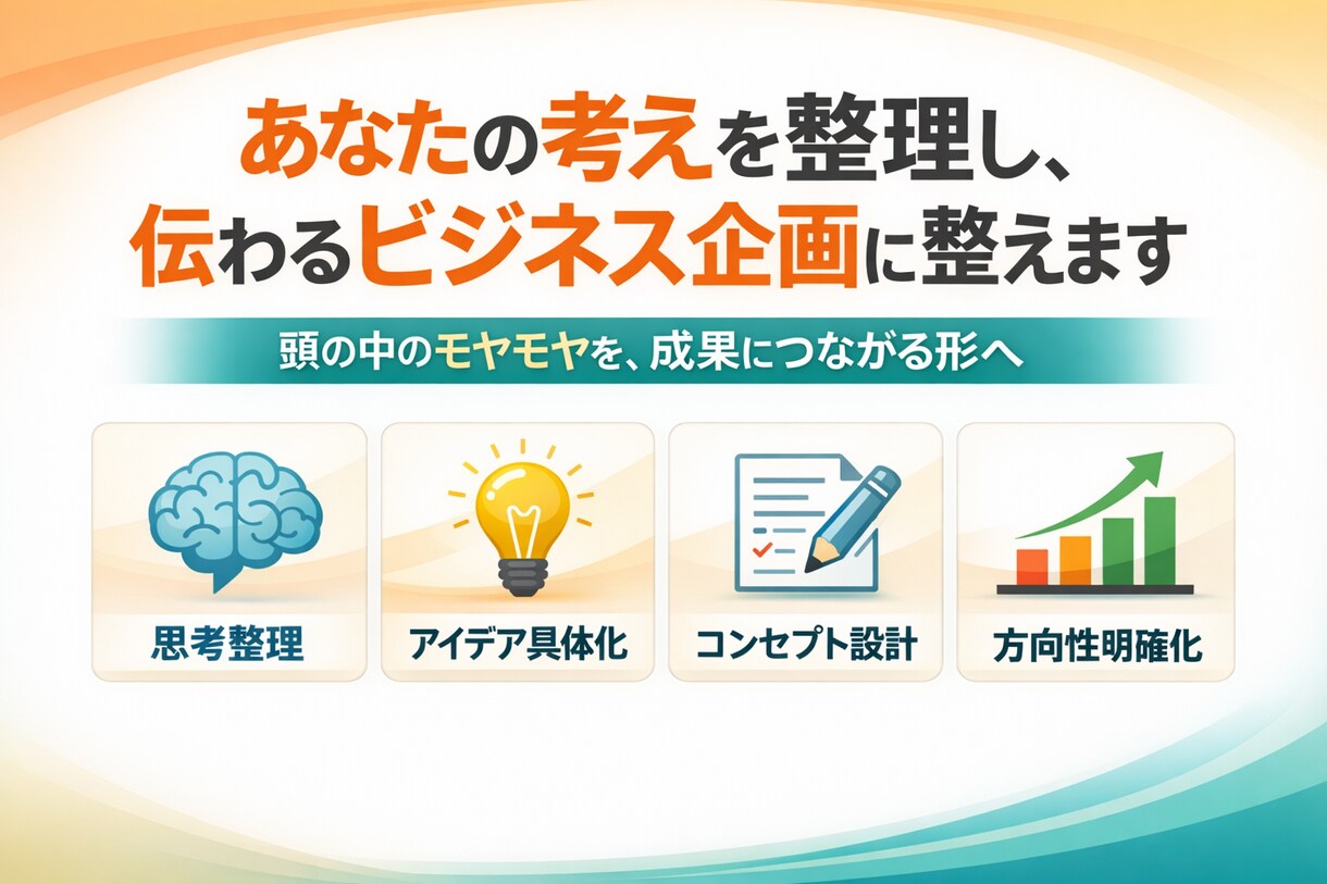 あなたの考えを整理し、伝わるビジネス企画に整えます 思考のズレを整え、方向性を明確にします イメージ1
