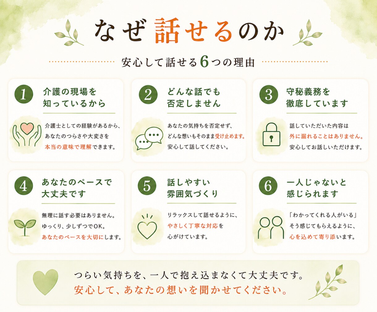 介護士の悩みをお聞きし、問題点を具体的に整理します 【介護福祉士15年】現役介護士の愚痴・悩みを全て受け止めます イメージ3