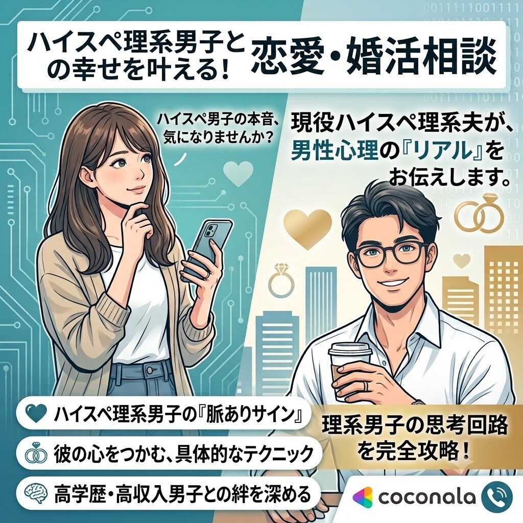 ハイスペ理系男性の恋愛・婚活心理を教えます ハイスぺ理系男性（既婚）だからこそ分かる本音を解説 イメージ1