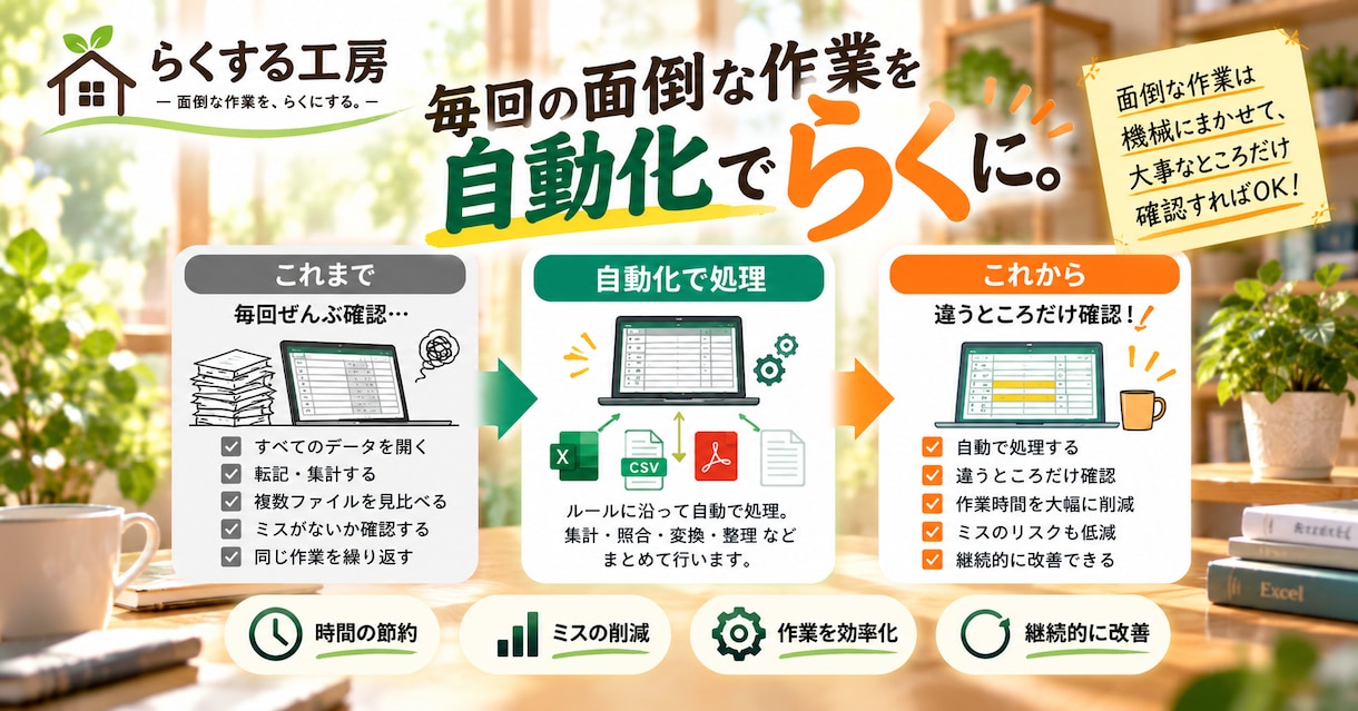 面倒なExcel・CSV作業をらくにしますます いつものファイルのまま、面倒な作業を減らします イメージ3