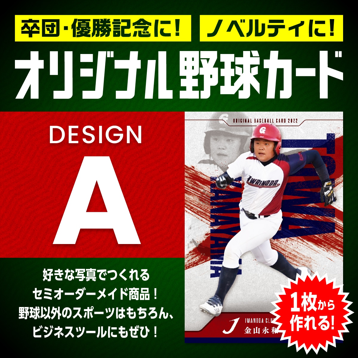 世界にひとつだけのオリジナル野球カードを作ります 卒団記念やプレゼントに。躍動感あふれるデザインA イメージ1