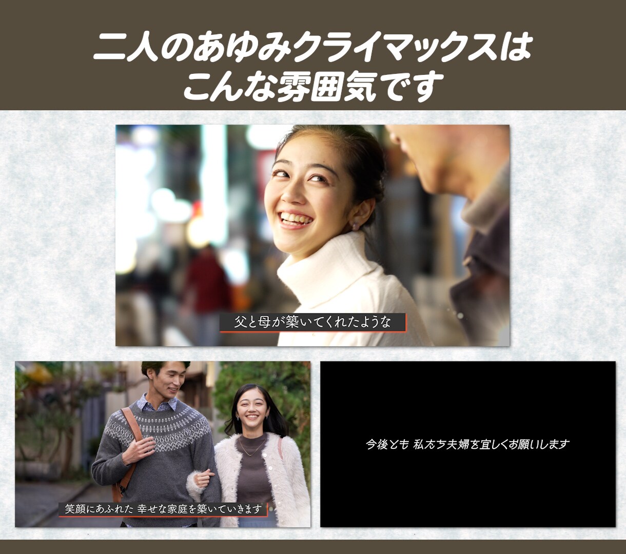 ドキュメンタリー番組のような結婚式ムービー作ります 基本料金内で20カットの持ち込み動画を入れることができます イメージ7