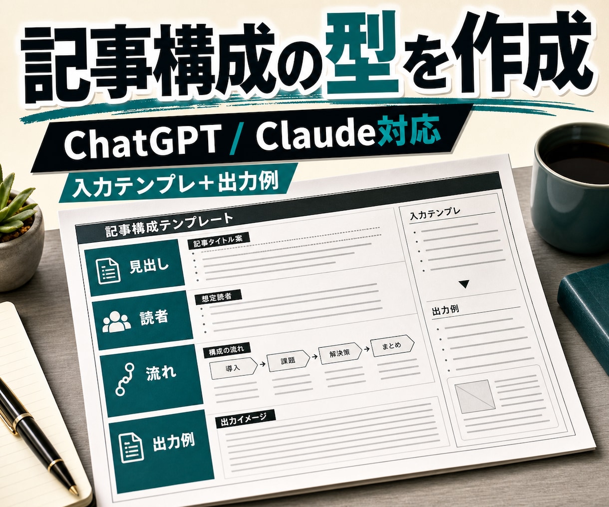 ChatGPTの記事構成テンプレを作ります 検索意図から見出しと確認項目まで再利用できる型に整理 イメージ1