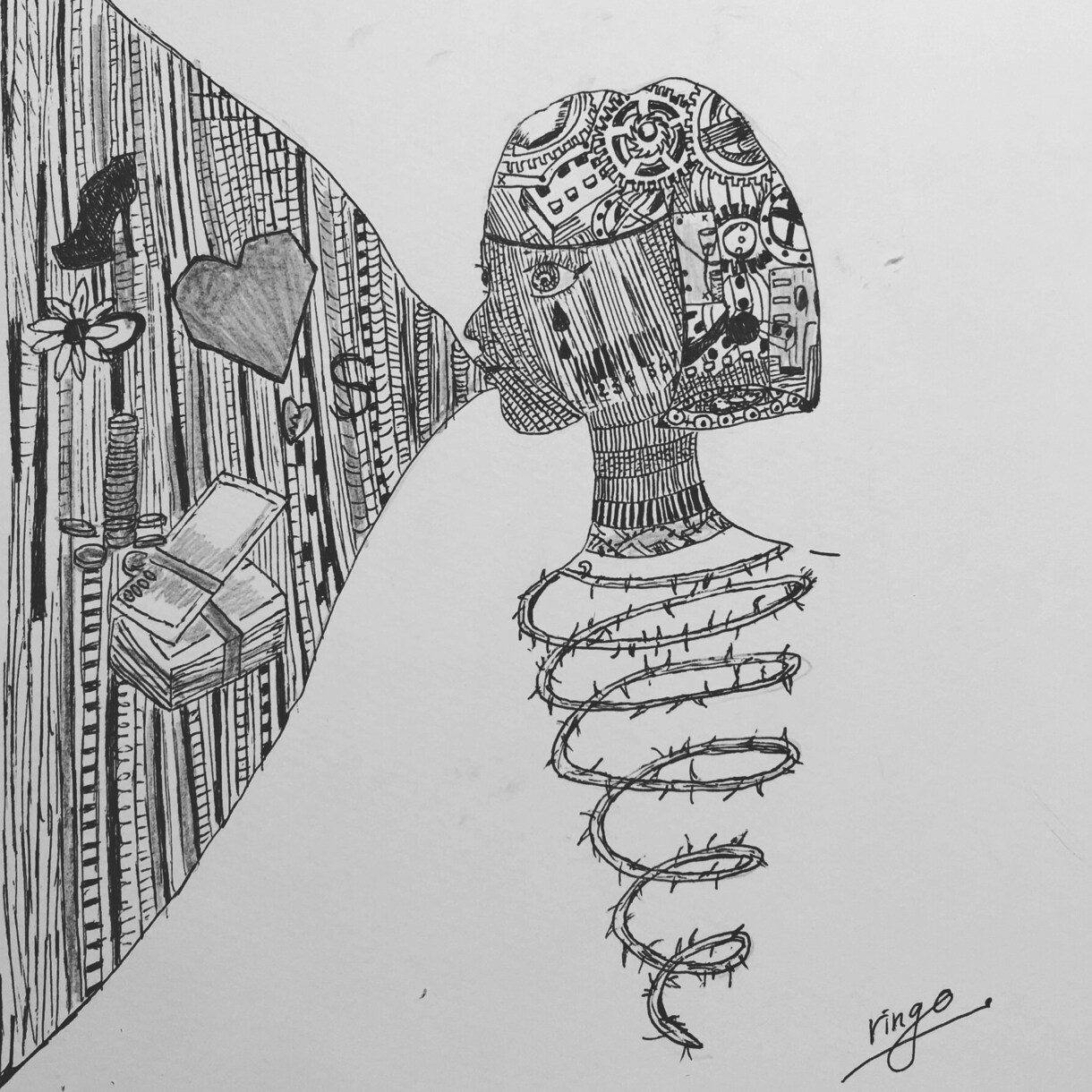 似顔絵ペン画で描きます ペン画なので細かく繊細なタッチ陰影のある立体的な似顔絵 イメージ3