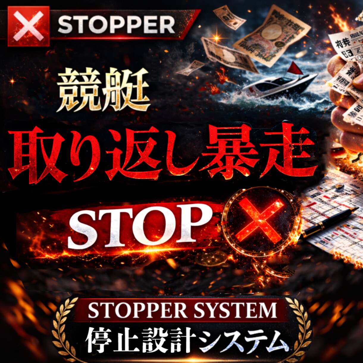 競艇の取り返し暴走を止めます。資金崩壊を防ぎます 意志に頼らず仕組みで停止します。連敗後の理性を代行する設計図 イメージ1