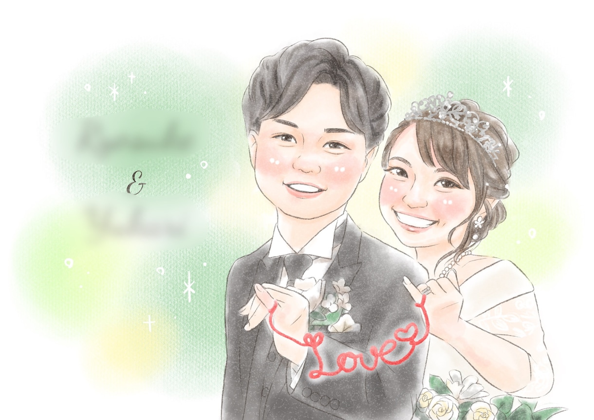 ふんわり可愛い♡水彩風デジタル似顔絵描きます 優しく明るい！お誕生日やウェディングにどうぞ イメージ3