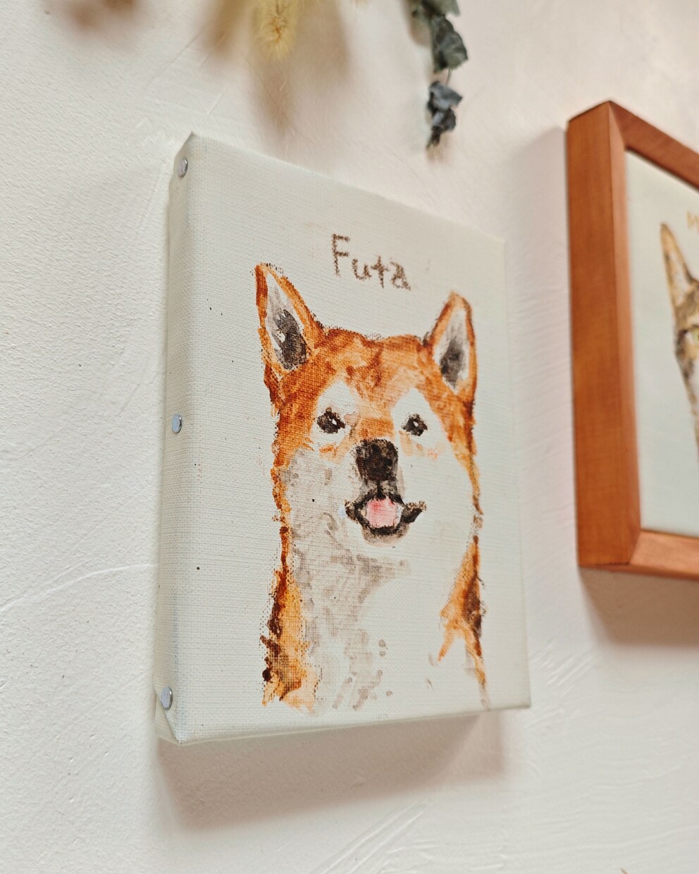 麻とクレヨンの質感を生かしてペット似顔絵を描きます 麻100％のやさしい素材感。ギフトや記念に。 イメージ5