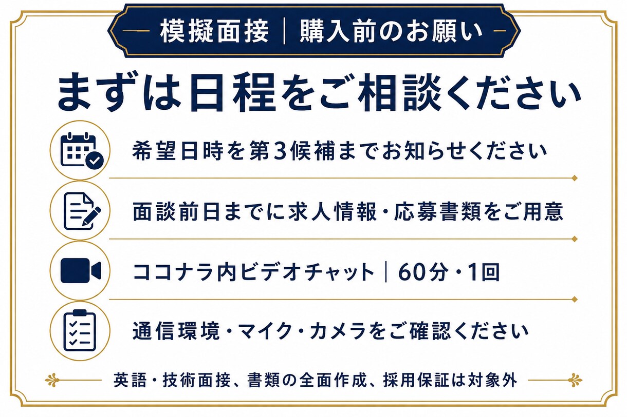 40代50代の転職面接を本番形式で練習します 退職理由・自己PRを声に出して練習する60分 イメージ5
