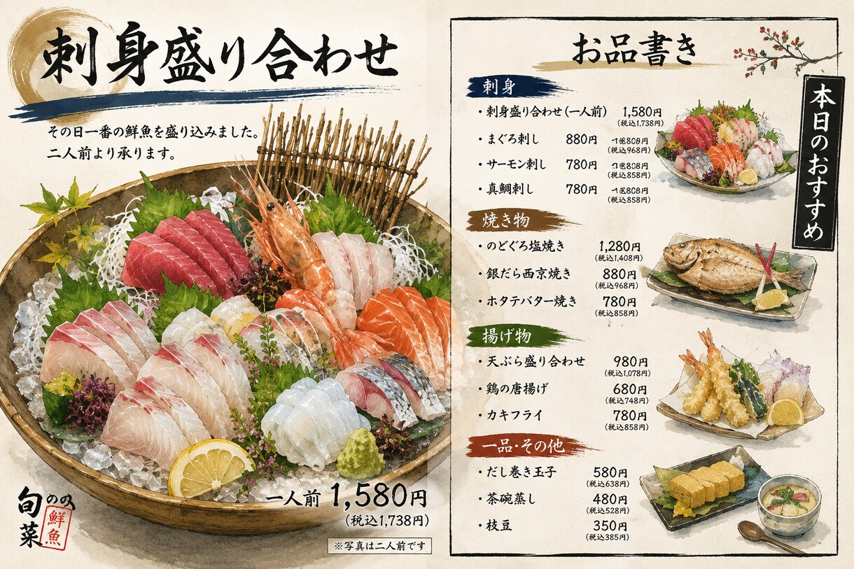 月商800万円現役和食店長が宴会コース作ります 原価も考えた季節感あるおすすめメニュー作ります！ イメージ1